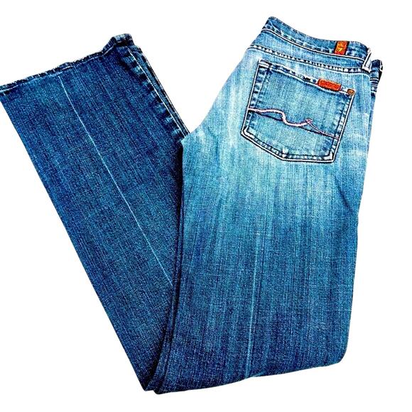 7 For All Mankind Denim - 7 For All Mankind Pink Stitch Original Bootcut Jeans Premium Denim Mid Rise 27